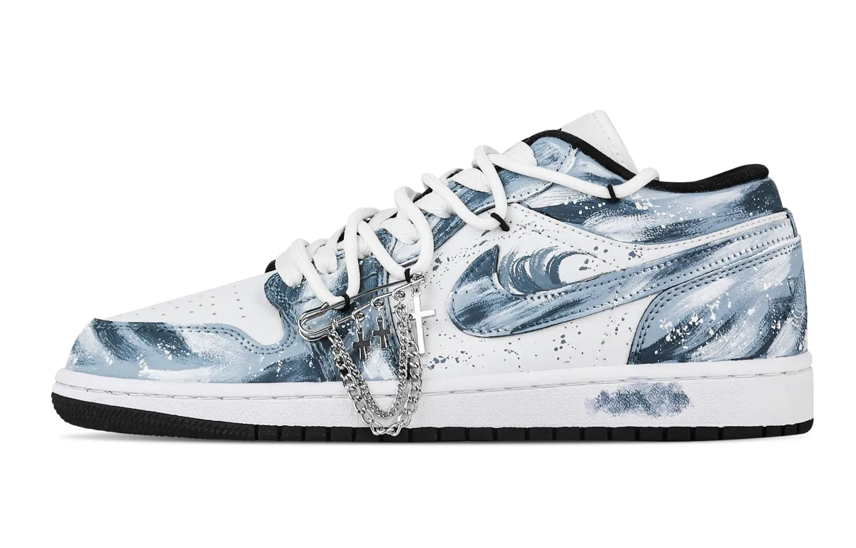 Jordan Air Jordan 1 Wave Soaring Abrasion Resistant Low top Vintage Basketball Shoes Unisex White Blue
