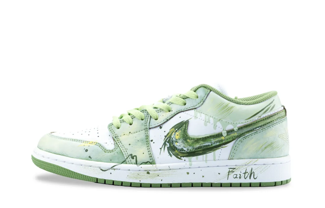 Jordan Air Jordan 1 Slip Resistant Abrasion Resistant Low top Vintage Basketball Shoes Unisex Green