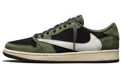Travis Scott x Jordan Air Jordan 1 Low OG Barb 7.0 Anti-slip Low-top Retro Basketball Shoes Men's Green Black and White
