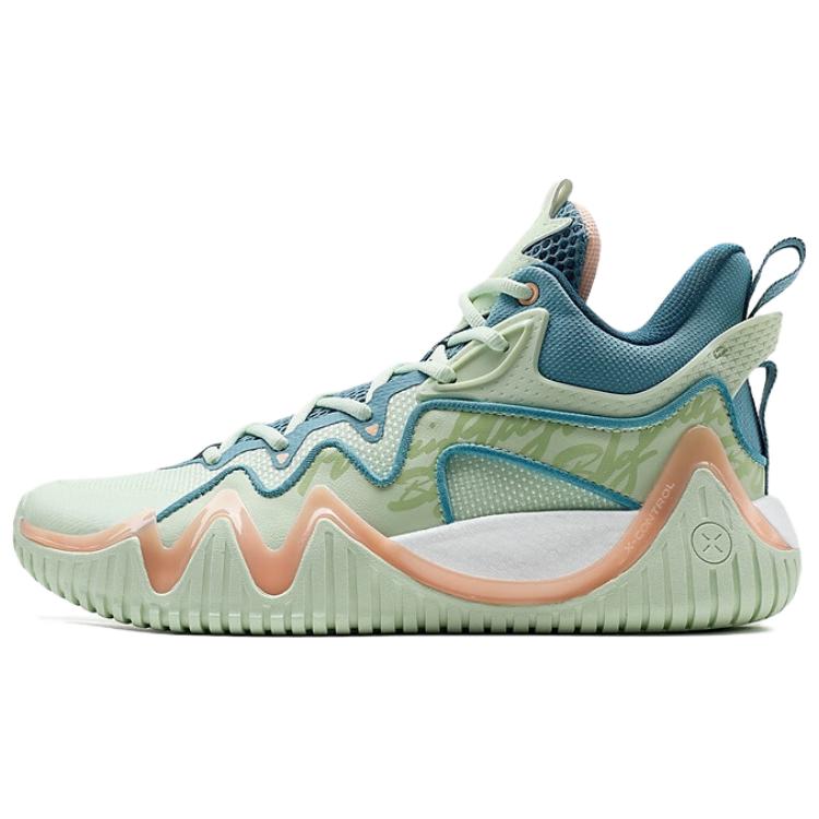 XTEP Slip Resistant Abrasion Resistant Mid top Basketball Shoes Men’s Green Blue