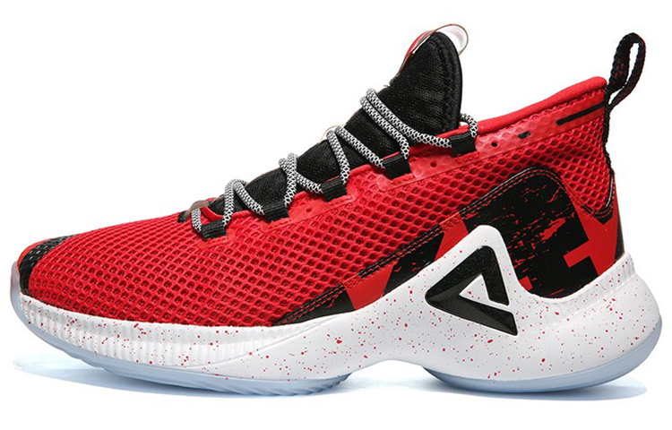 PEAK Basketball Shoes Men’s Mid Top Black Red
