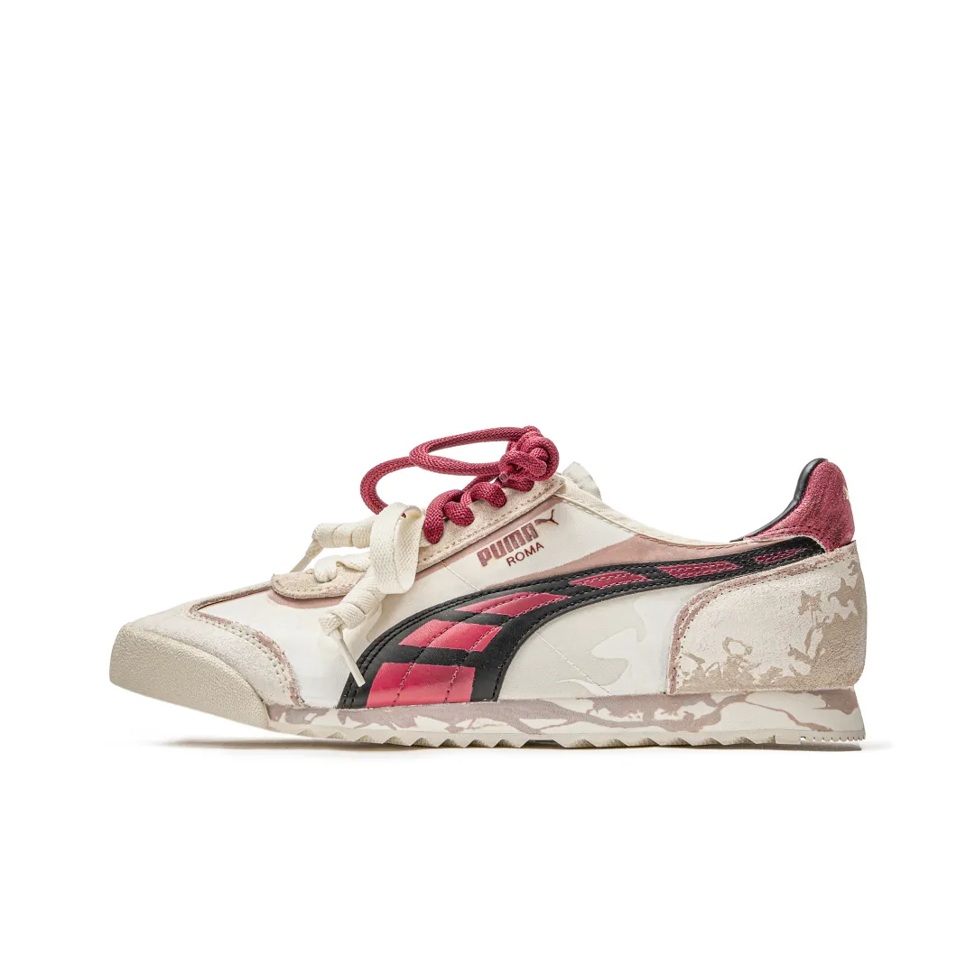 PUMA Roma Og Nylon Cushioning Slip Resistant Abrasion Resistant Low top Training Shoes Unisex Beige Pink