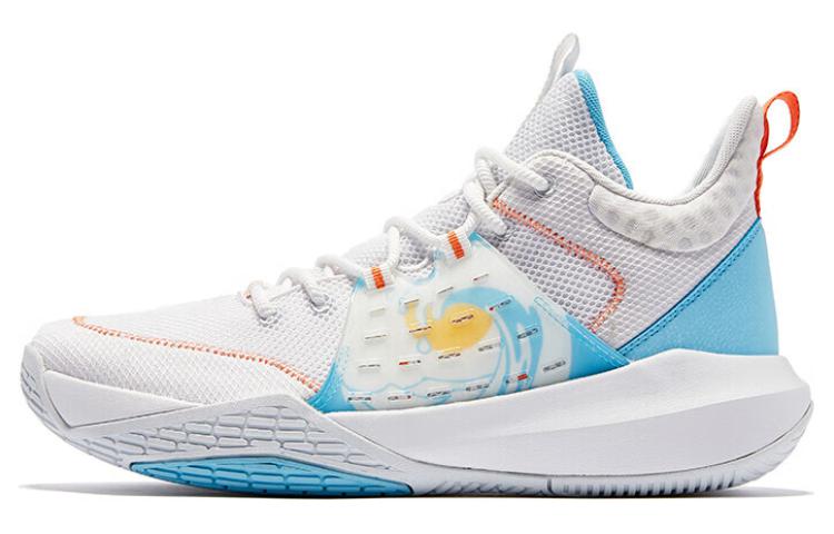 QIAODAN Slip Resistant Cushioning Slip Resistant Cushioning Mid top Basketball Shoes Men’s White Blue
