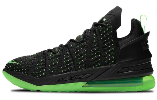 Nike Lebron 18 Dunkman round head lace fabric synthetic leather TPU shock-absorbing, anti-slip wear-resistant wrapping support Middle-top practical basketball shoes men and women same style black and green foreign version