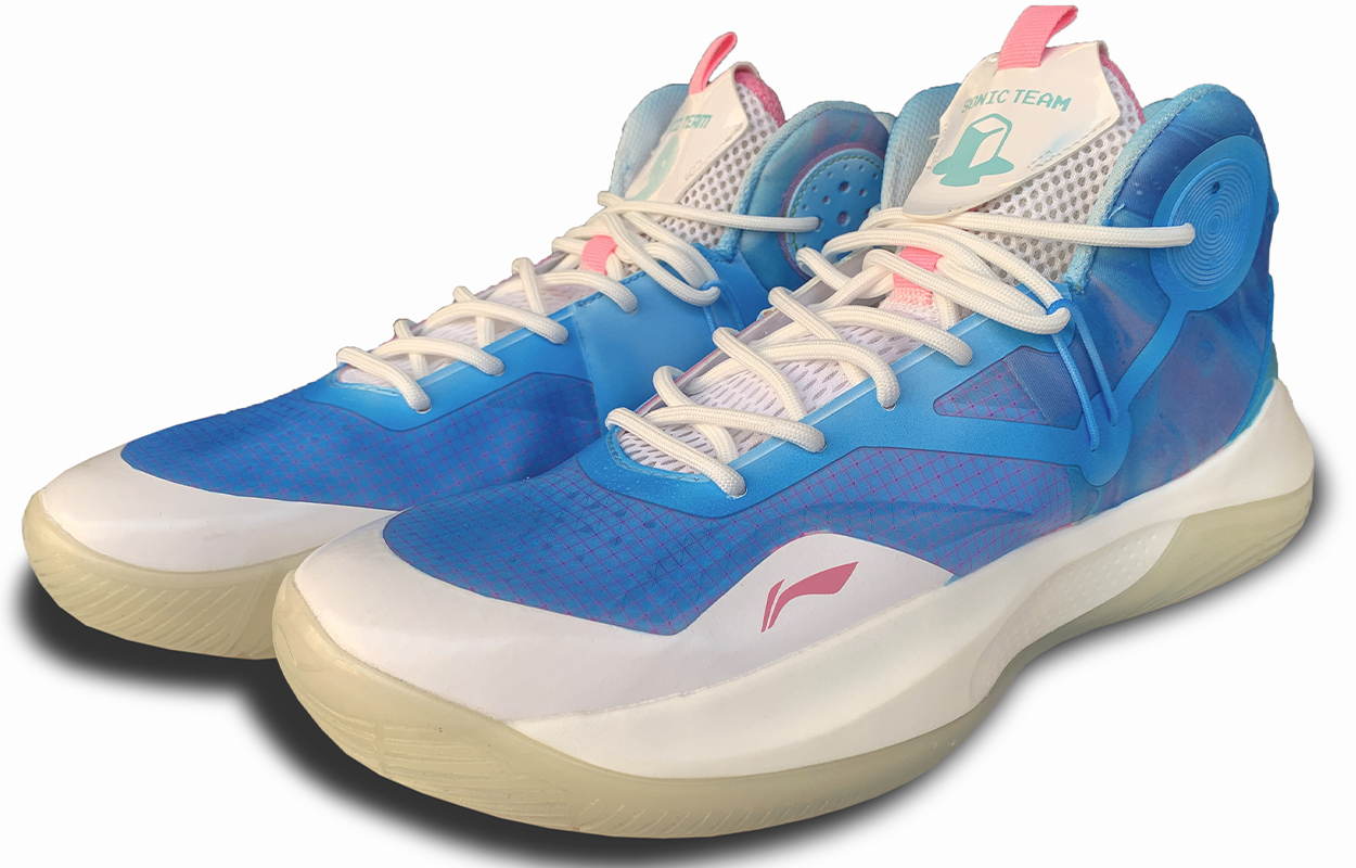 Li Ning Sonic 9 Team Slip Resistant Abrasion Resistant Coverage Mid top Basketball Shoes Men’s Blue White
