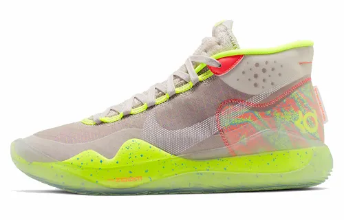 Nike KD 12 OG model, round toe, mid-top, practical basketball shoes, same style for men and women, gray green