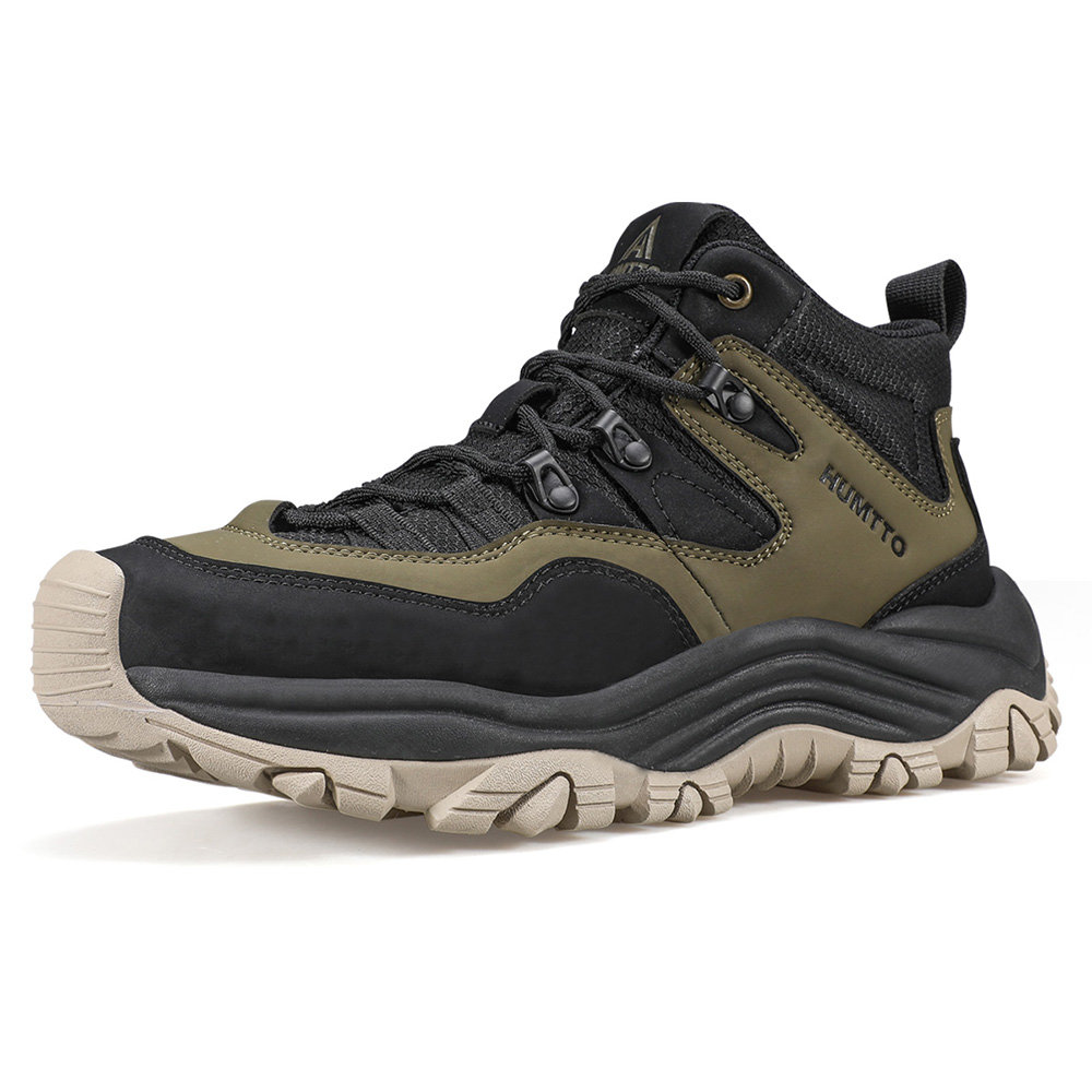 HUMTTO Slip Resistant Coverage Support Mid top Hiking Shoes Men’s Black/Khaki