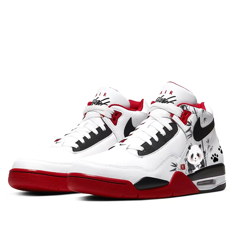 Nike Flight Legacy Cushioning Slip Resistant Abrasion Resistant Mid top Vintage Basketball Shoes Unisex Red White