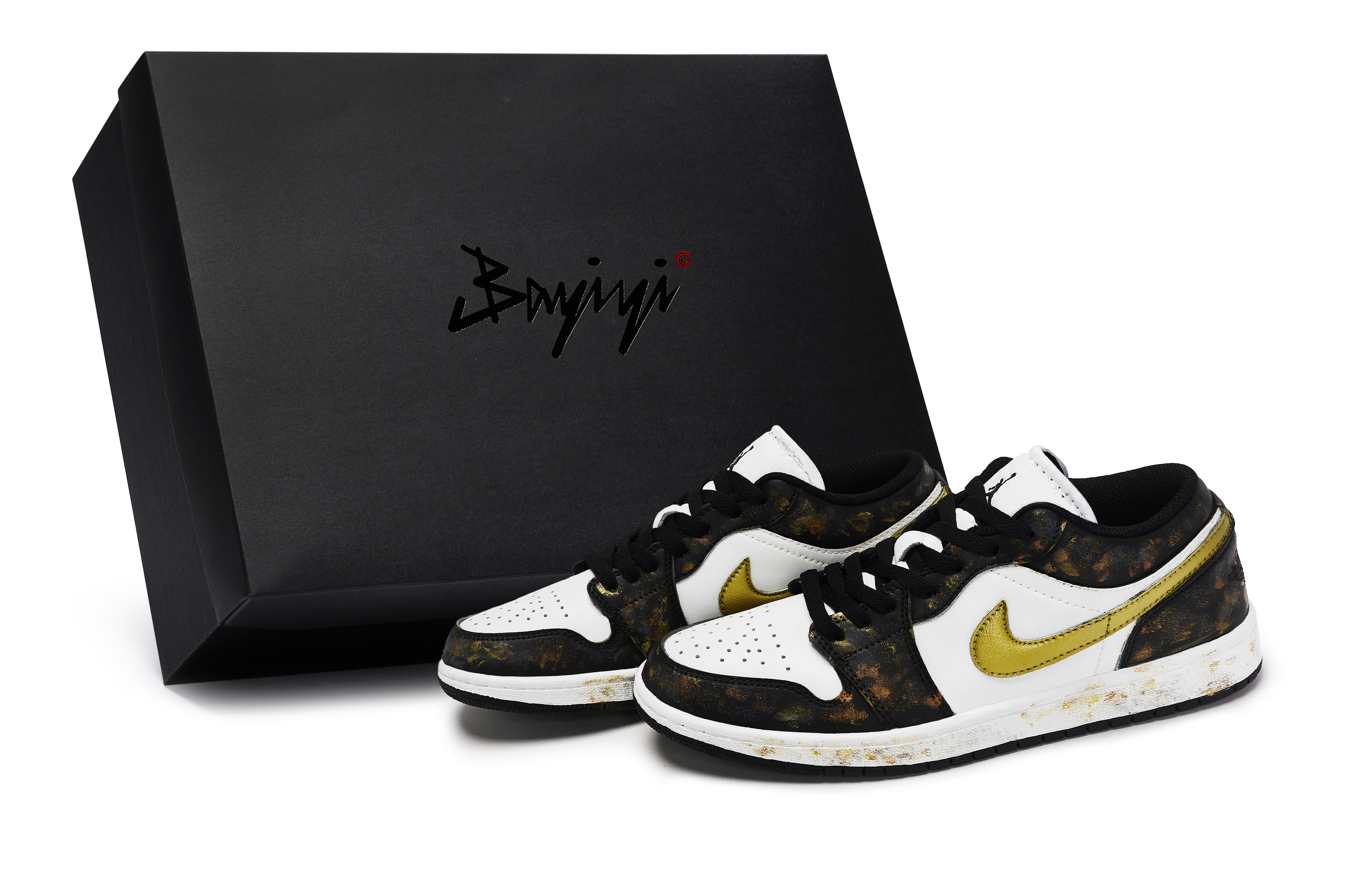 Jordan Air Jordan 1 811 Manufacturing, Golden Pool Jade Brocade, Special Shoe Box Low top Vintage Basketball Shoes