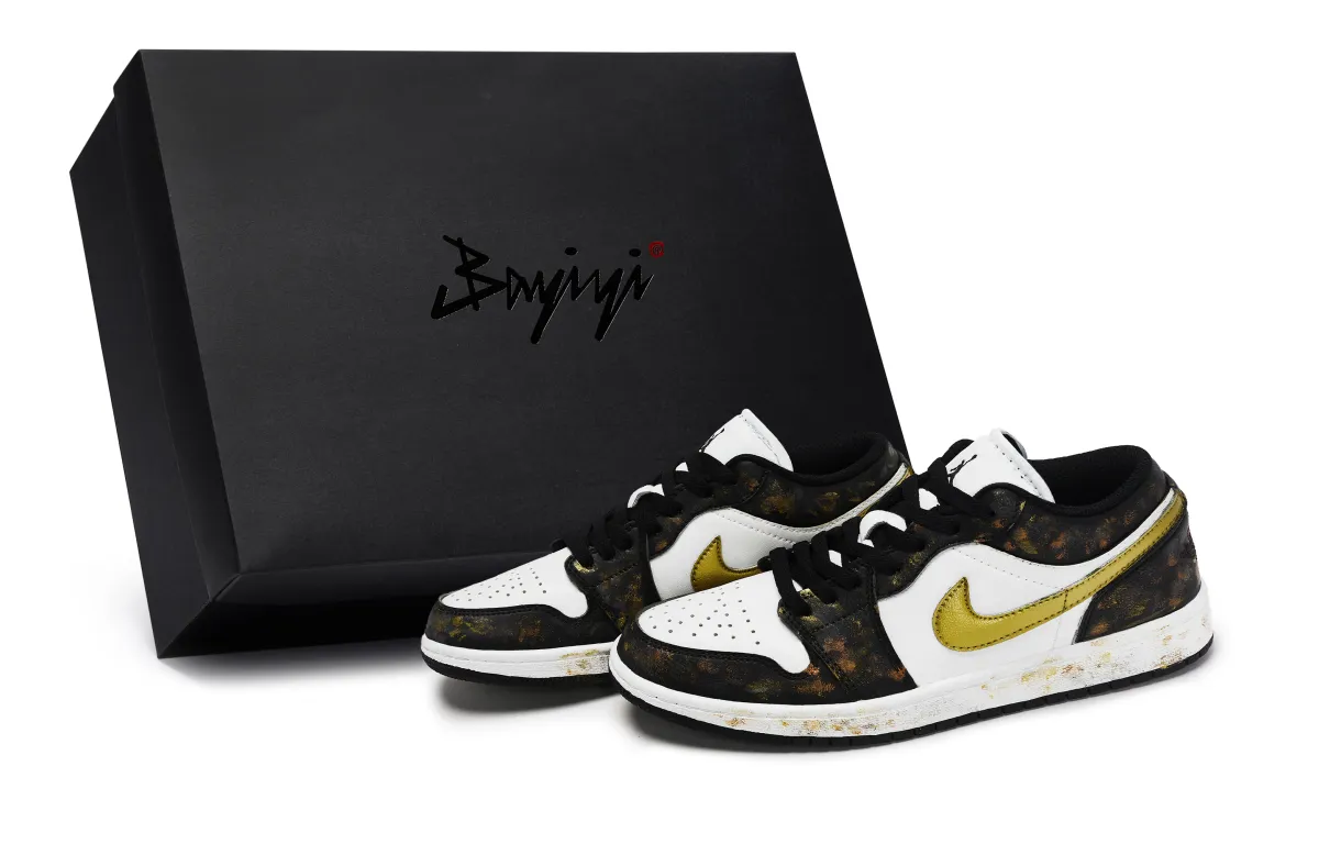 Jordan Air Jordan 1 811 Manufacturing, Golden Pool Jade Brocade, Special Shoe Box Low top Vintage Basketball Shoes