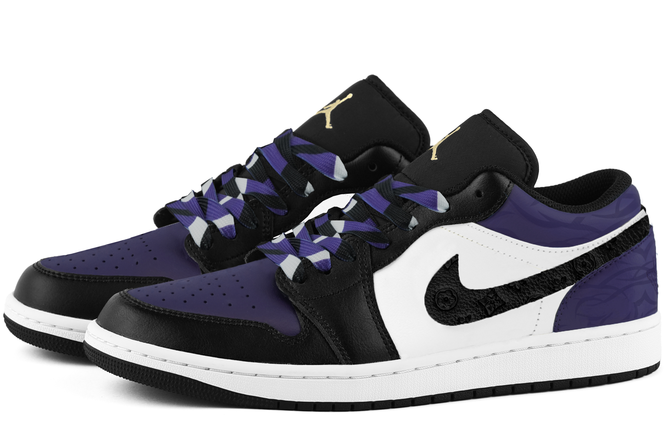 Jordan 1 Cushioning, Wear Resistant Low top Vintage Basketball Shoes Unisex Black Purple