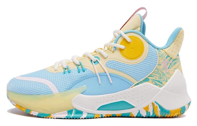 QIAODAN Slip Resistant Abrasion Resistant Mid top Basketball Shoes Men’s Blue Yellow
