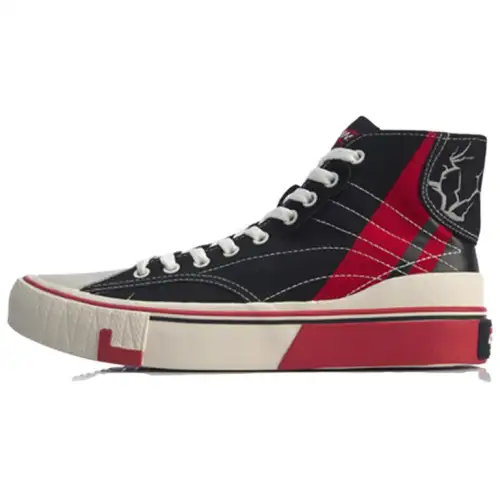 Li Ning Classic And Versatile Non slip Lightweight High top Canvas Shoes Men's Black Red