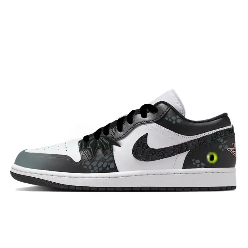 Jordan Air Jordan 1 Dark Night Dragon Eye Abrasion Resistant Breathable Support Low top Vintage Basketball Shoes Men's