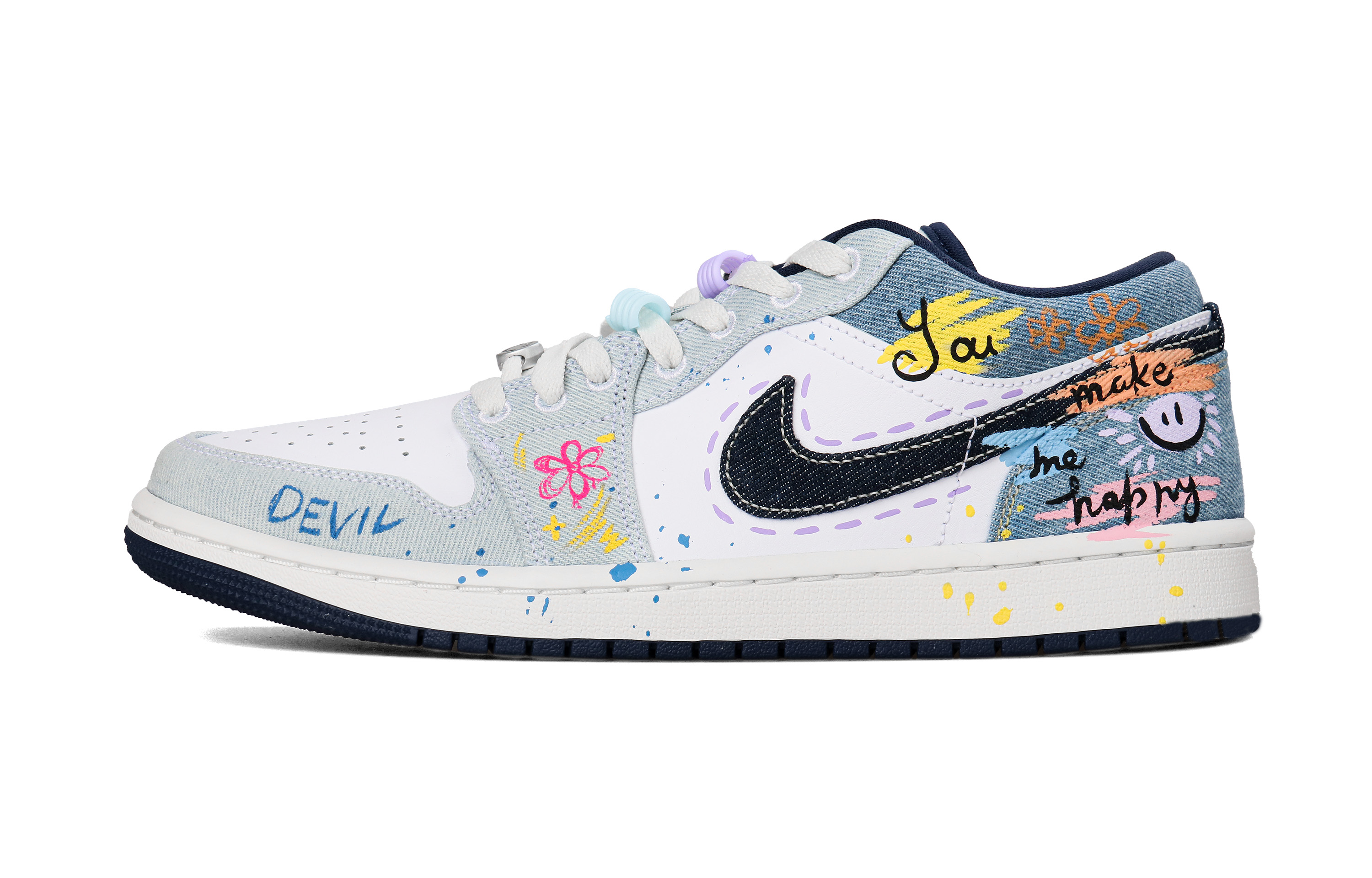 Jordan Air Jordan 1 Denim Abrasion Resistant Low top Basketball Shoes Men's White Blue