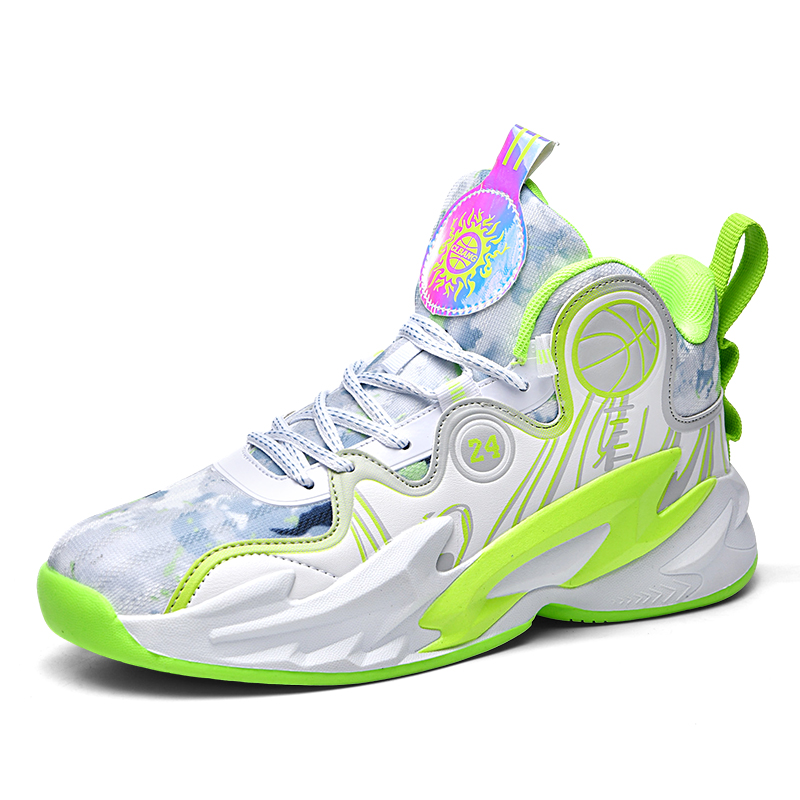 BIANSULONG Slip Resistant Abrasion Resistant High top Basketball Shoes Unisex White Light Green