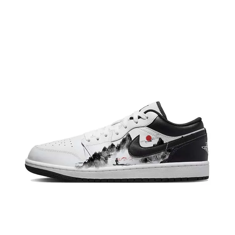 Jordan Air Jordan 1 Cushioning Slip Resistant Low top Vintage Basketball Shoes Men's Black White