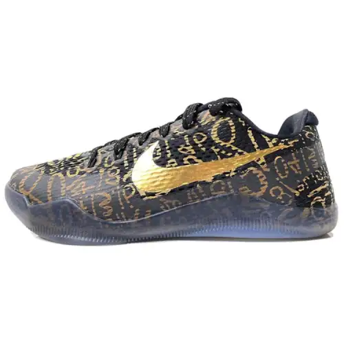 Nike Kobe 11 Mamba Day ID Kobe Mamba Day OG graffiti low-top practical basketball shoes men's black gold