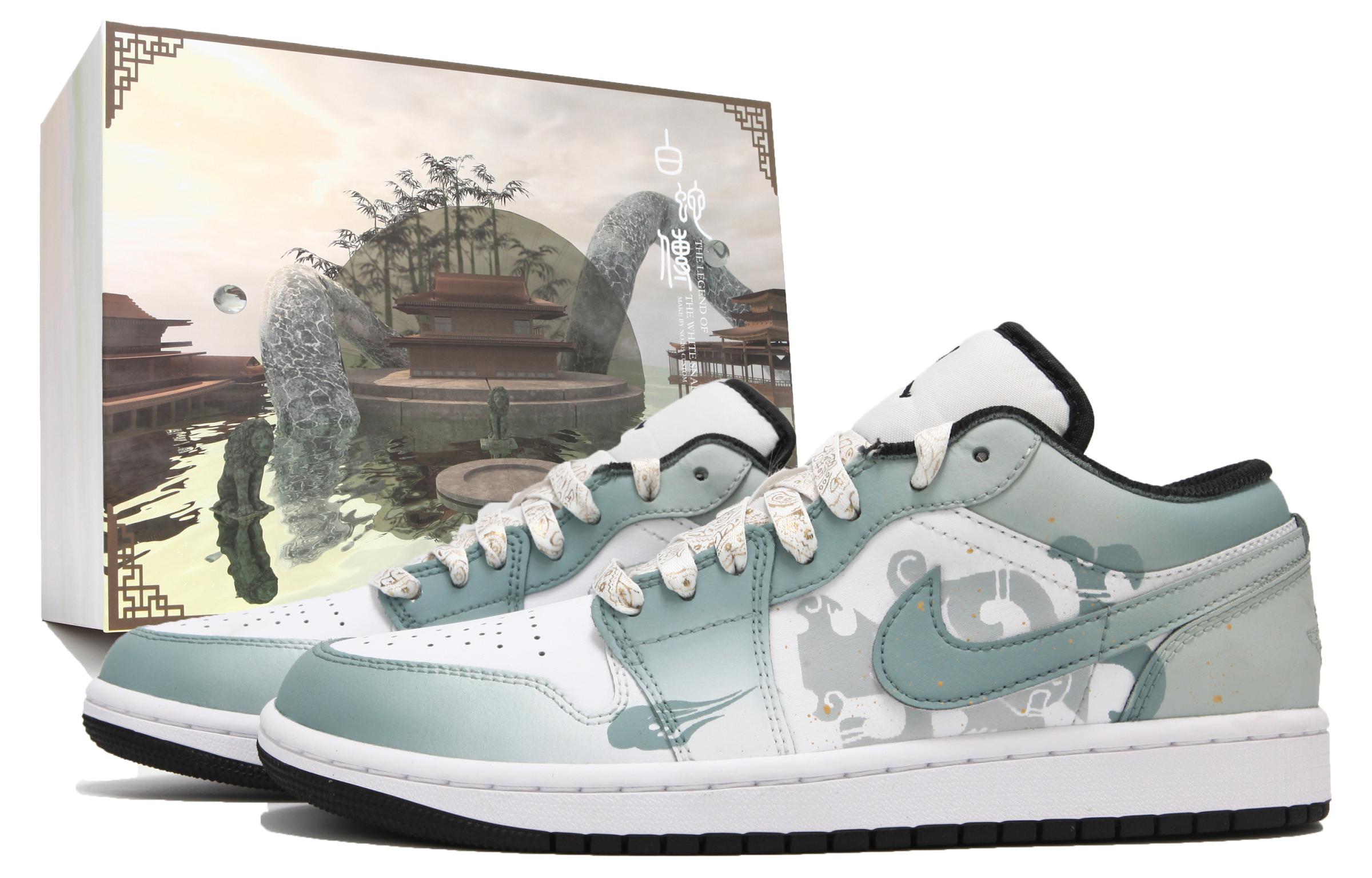 Jordan Air Jordan 1 Slip Resistant Abrasion Resistant Low top Vintage Basketball Shoes Women’s White Green