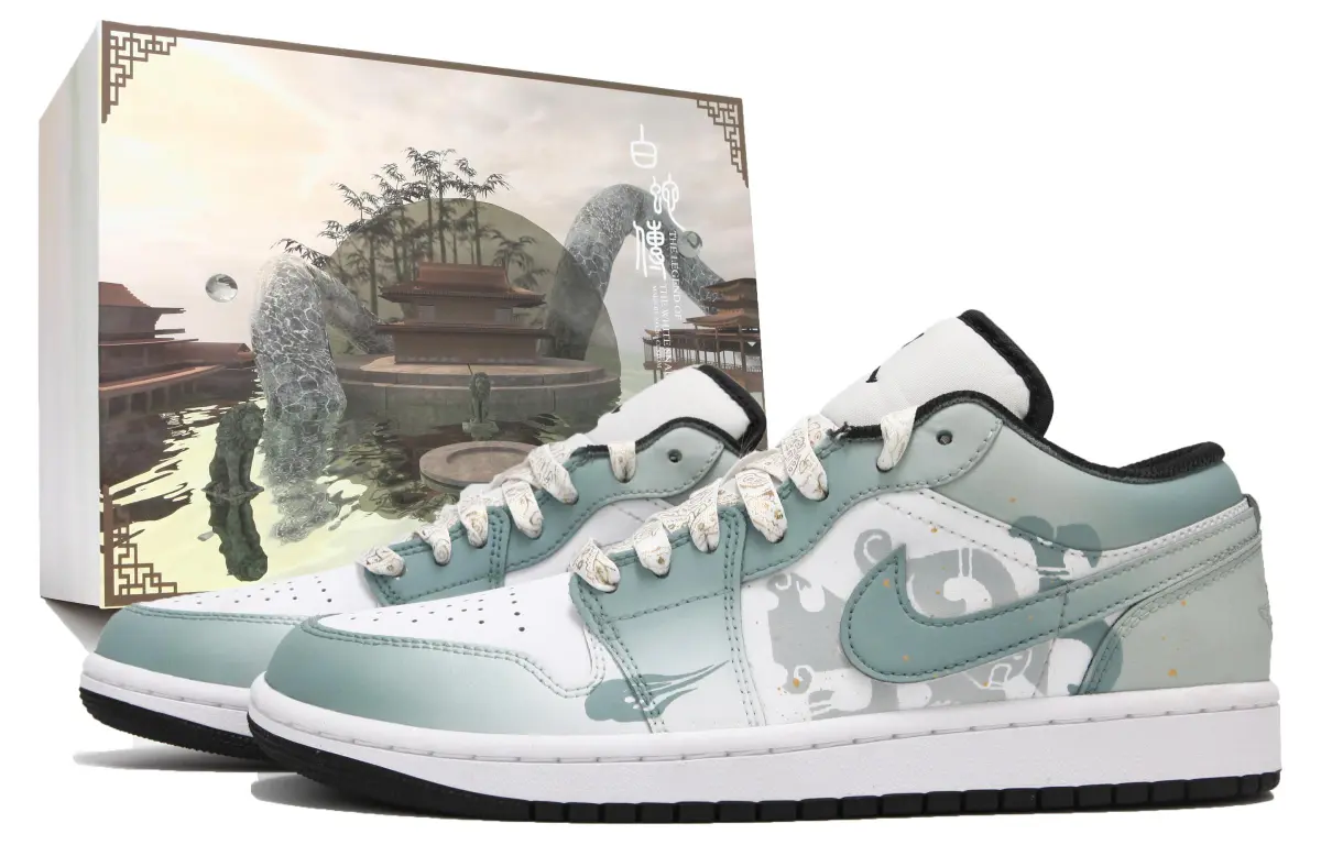 Jordan Air Jordan 1 Slip Resistant Abrasion Resistant Low top Vintage Basketball Shoes Women's White Green