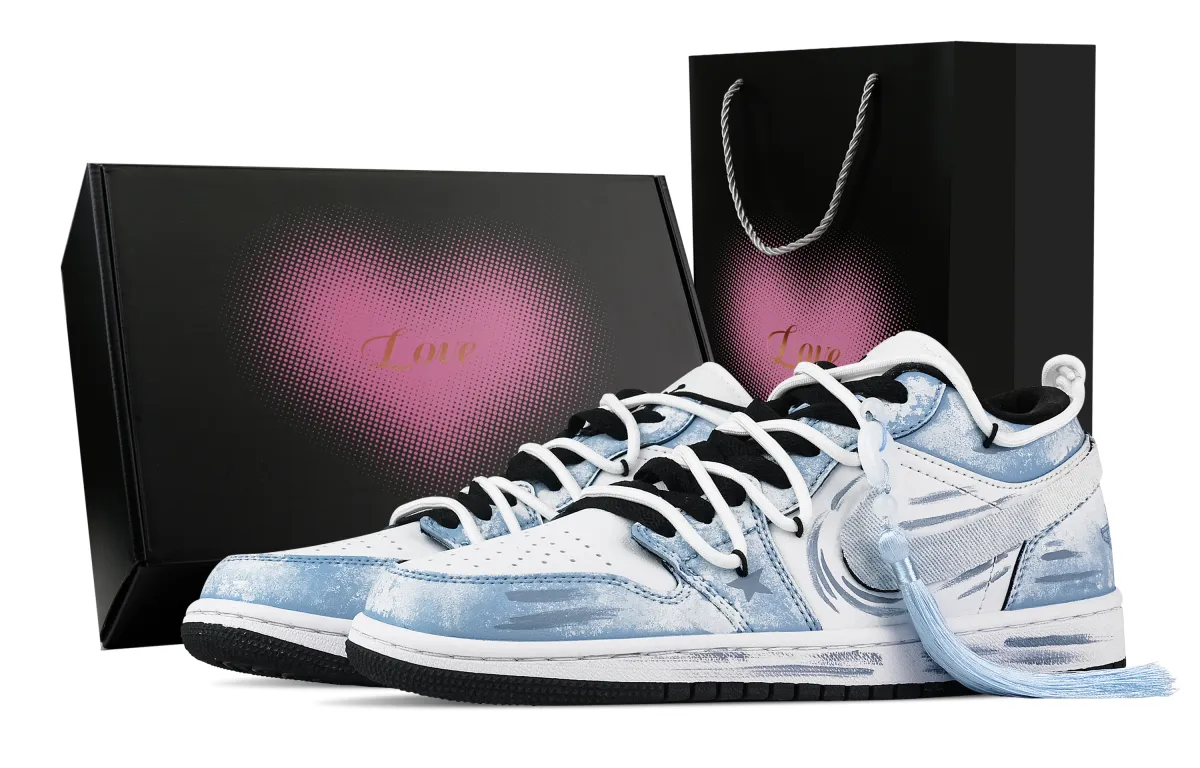 Jordan Air Jordan 1 Orchid Pavilion Collection, Heart Box Low top Vintage Basketball Shoes Unisex White Blue