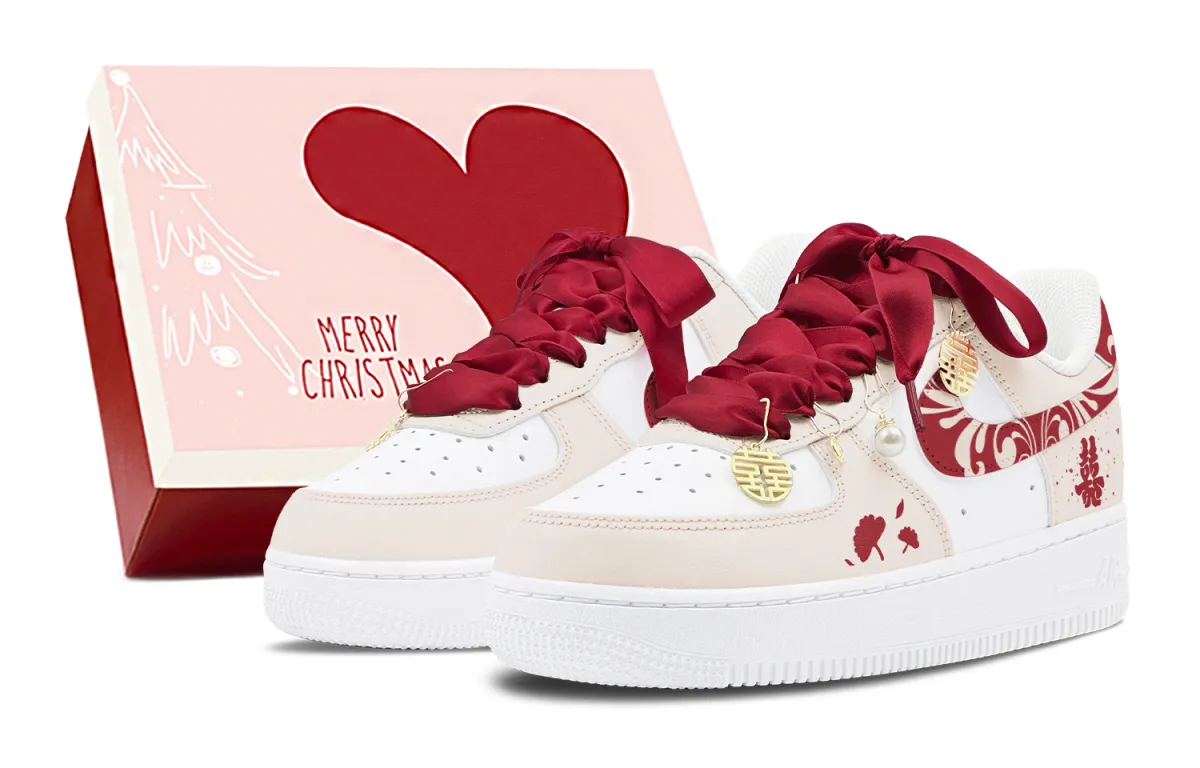 Nike Air Force 1 Air Force 1 Slip Resistant Abrasion Resistant Low top Skateboard Shoes Women's Beige Red