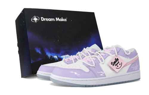 Jordan Air Jordan 1 Slip Resistant Abrasion Resistant Balance Low top Vintage Basketball Shoes Women's Purple Pink
