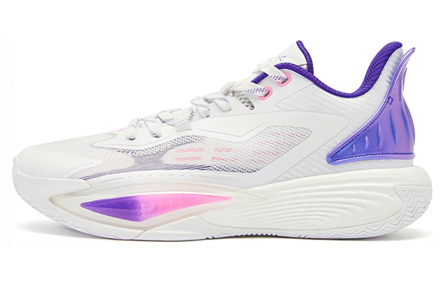 QIAODAN Prickle 7.0 Cushioning Slip Resistant Low top Basketball Shoes Men’s White Purple