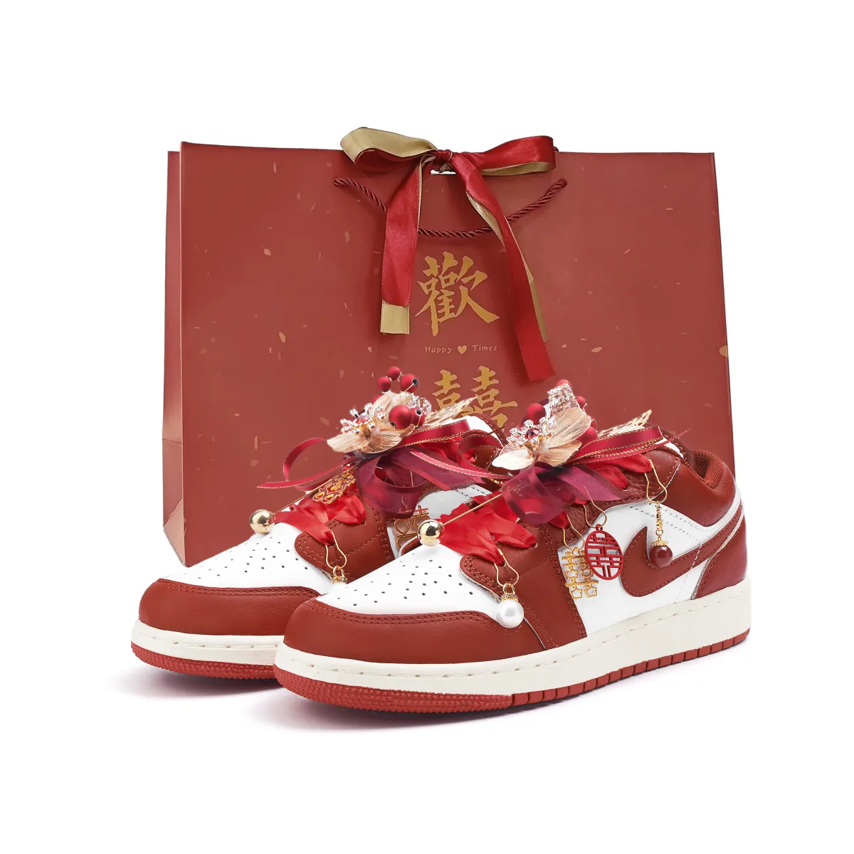 Jordan Air Jordan 1 Slip Resistant Abrasion Resistant Low top Vintage Basketball Shoes Women's Red