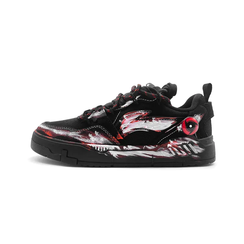 Li Ning Original Era Synthetic Leather Slip Resistant Cushioning Low top Skateboard Shoes Men's Black White