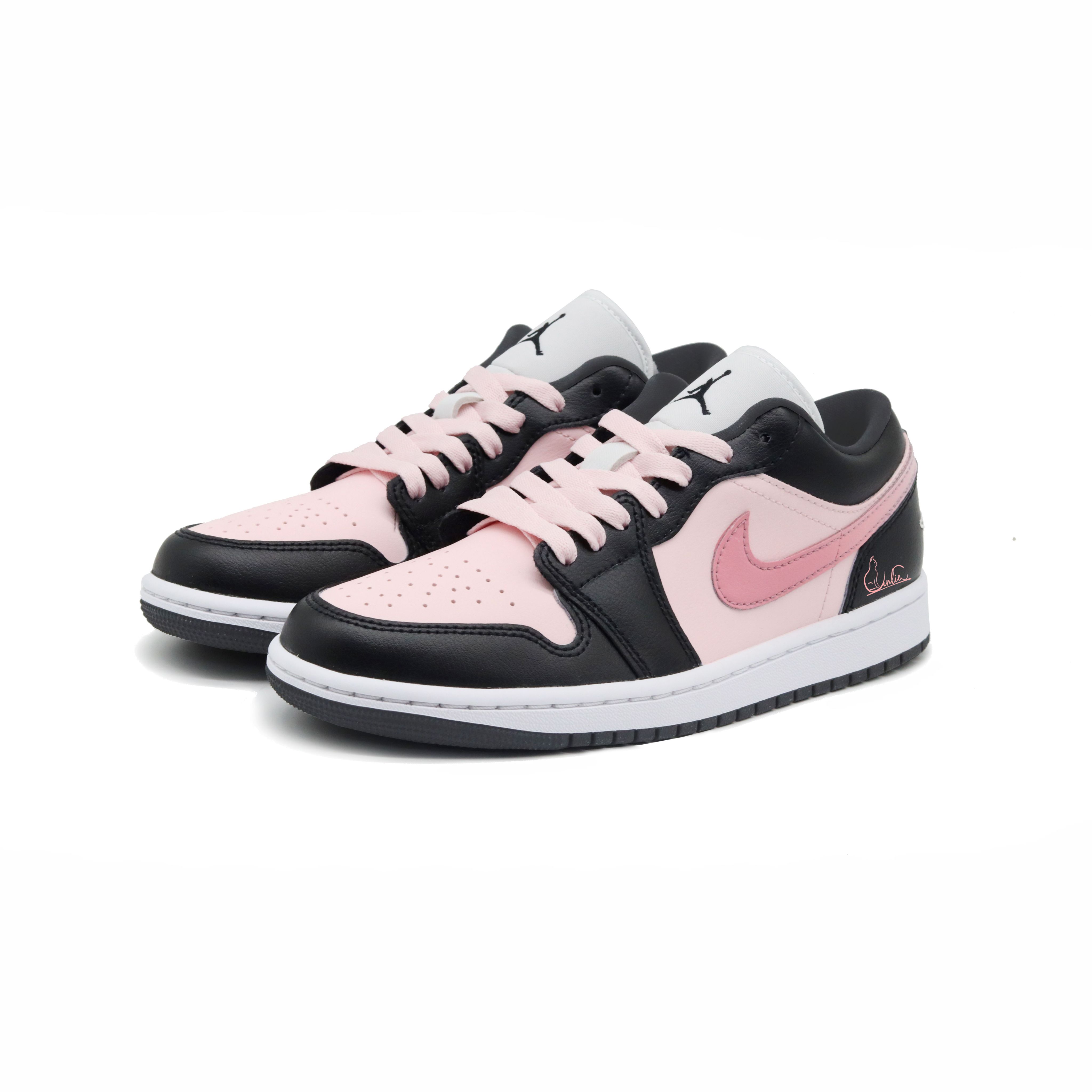 Jordan Air Jordan 1 Gradient Cat Abrasion Resistant Low top Vintage Basketball Shoes Unisex Black Pink