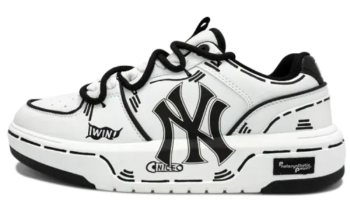 MLB Chunky Liner Ultra Simplified Line Abrasion Resistant Height Increasing Low top Skateboard Shoes Unisex Black White