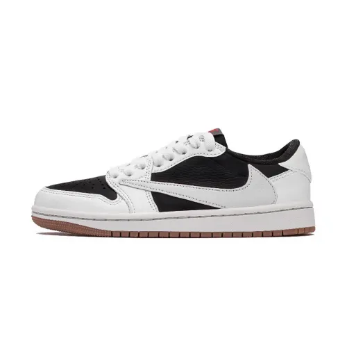 Travis Scott x Jordan Air Jordan 1 Cushioning Slip Resistant Low top Vintage Basketball Shoes Unisex White Black