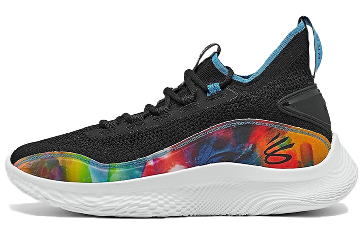 Under Armour Curry 8 Curry 8 \"Feel Good Flow\" Round head lace mesh shock-absorbing and non-slip breathable Middle top Basketball shoes Men and women Black color