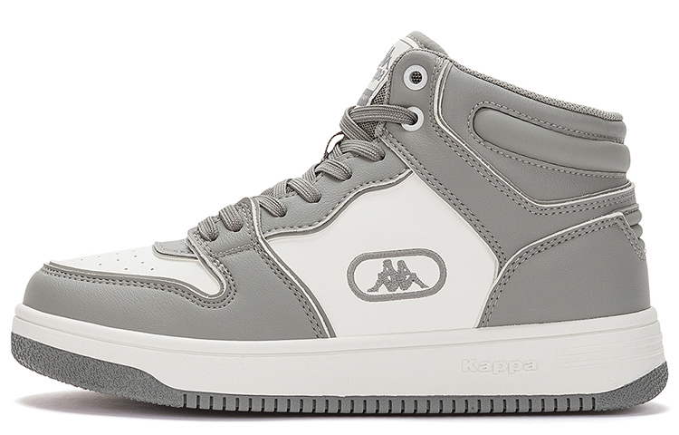 Kappa Abrasion Resistant Mid top Vintage Basketball Shoes Unisex Mushroom Gray Korean White
