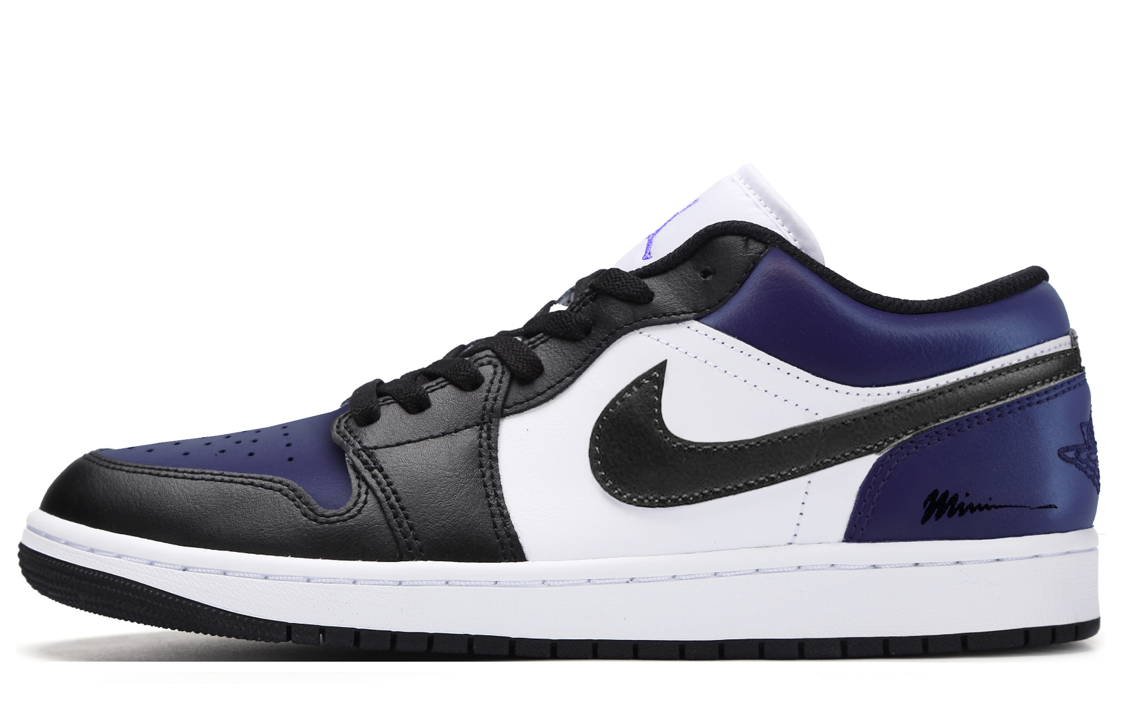Jordan Air Jordan 1 Cushioning, Wear Resistant Low top Vintage Basketball Shoes Men’s Black Purple Toe