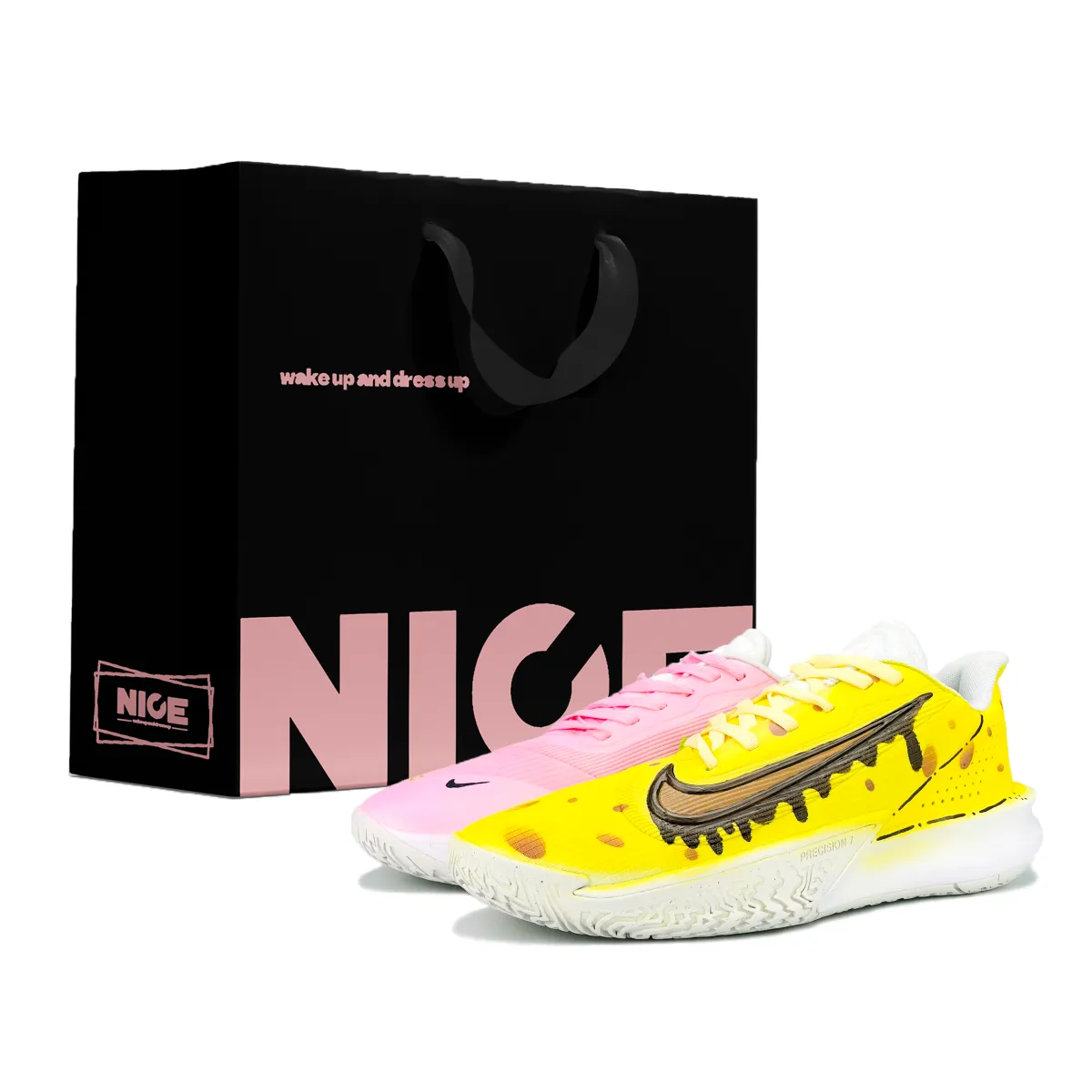 Nike Precision 7 Low top Basketball Shoes Men's Yellow Pink