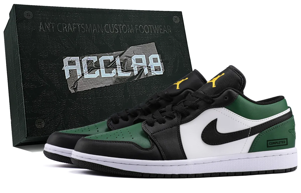 Jordan Air Jordan 1 Lightweight Height Increasing Low top Vintage Basketball Shoes Unisex Black Green