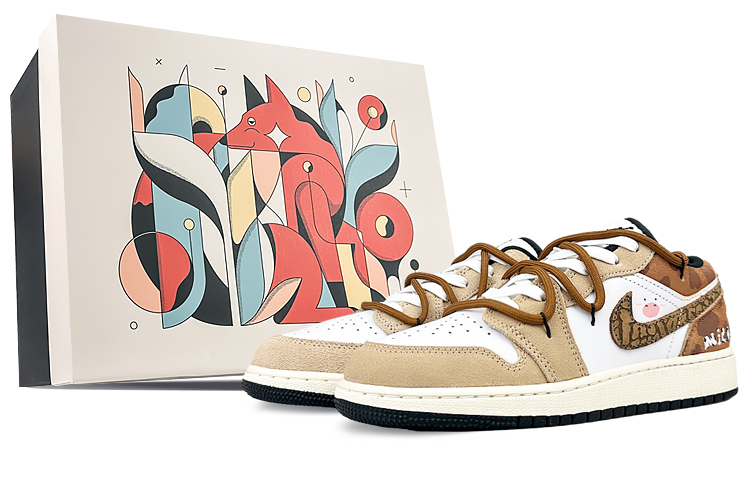Jordan Air Jordan 1 Low top Vintage Basketball Shoes Women’s White Brown