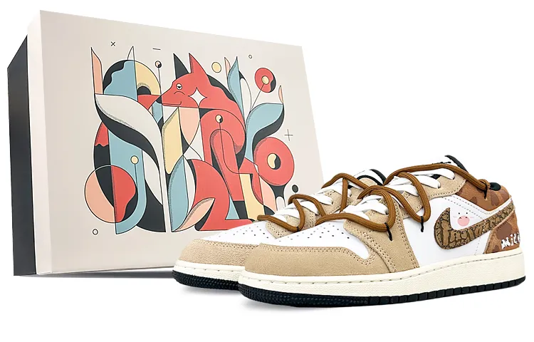 Jordan Air Jordan 1 Low top Vintage Basketball Shoes Women's White Brown