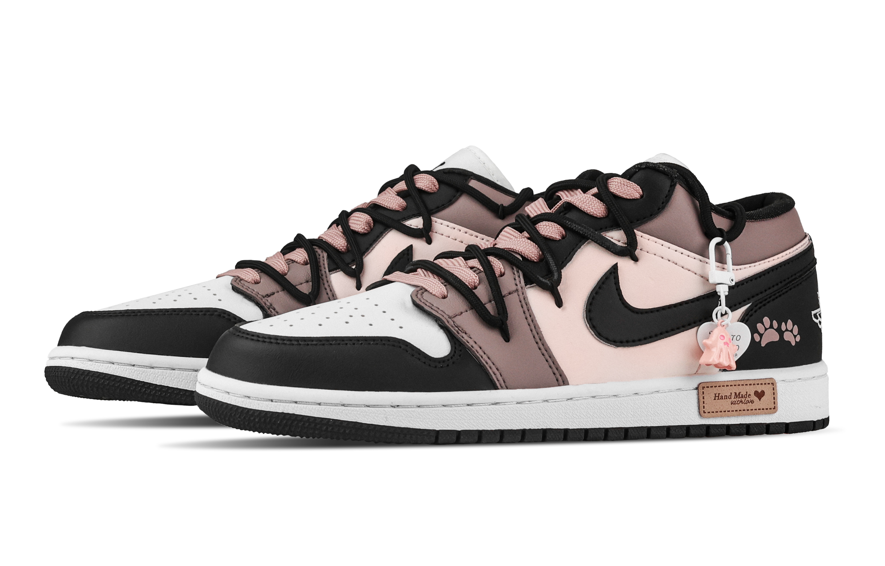 Jordan Air Jordan 1 Dense Cat Paw Low top Vintage Basketball Shoes Unisex Black White Pink