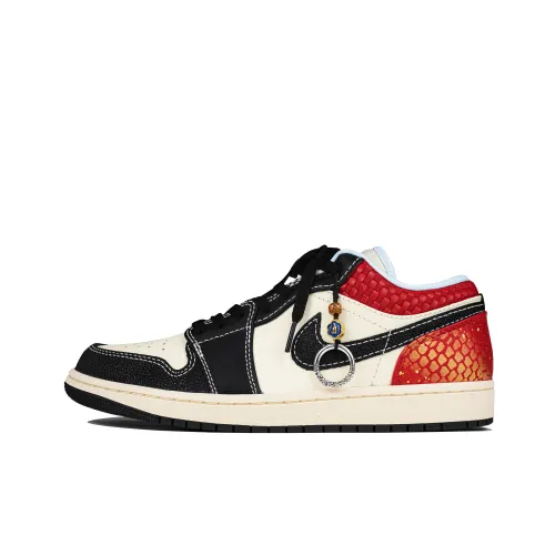 Jordan Air Jordan 1 Slip Resistant Abrasion Resistant Low top Vintage Basketball Shoes Men's Black Red