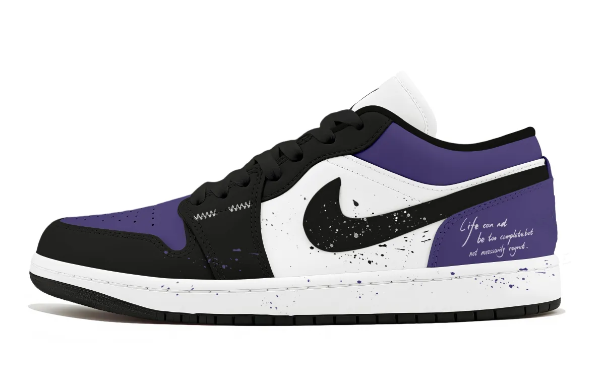 Jordan Air Jordan 1 Leather Cushioning, Wear Resistant Low top Vintage Basketball Shoes Unisex Black Purple