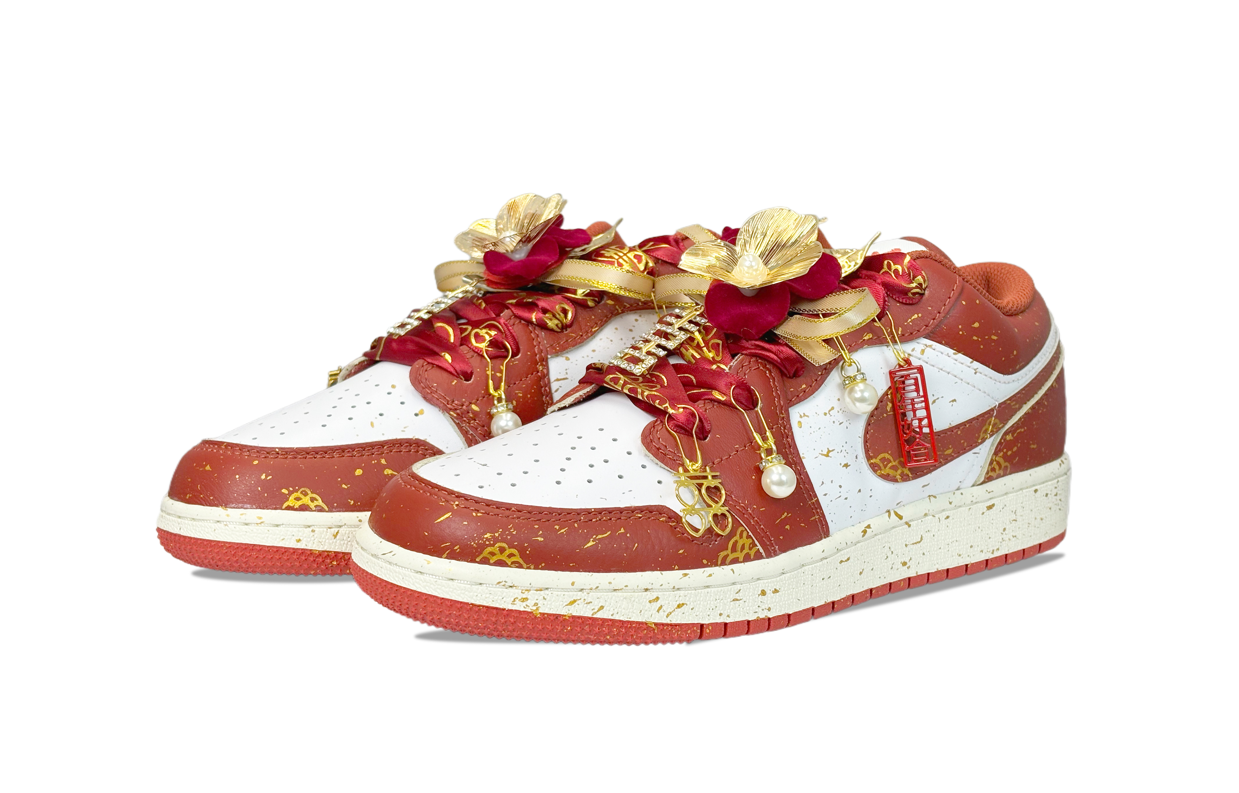 Jordan Air Jordan 1 YDCC Liangchen Cushioning, Wear Resistant Low top Vintage Basketball Shoes Unisex Red