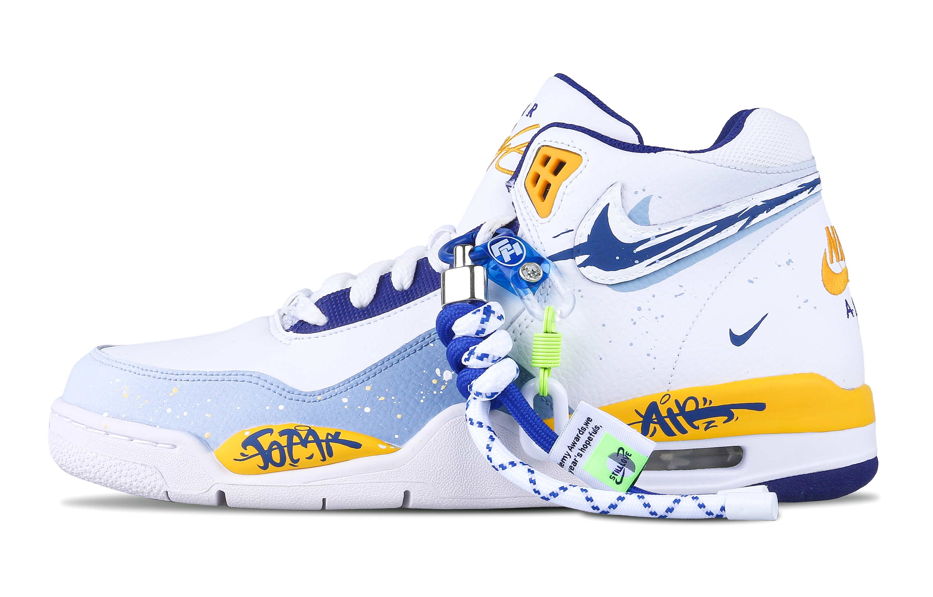 Nike Flight Legacy High top Vintage Basketball Shoes Unisex White Blue Yellow