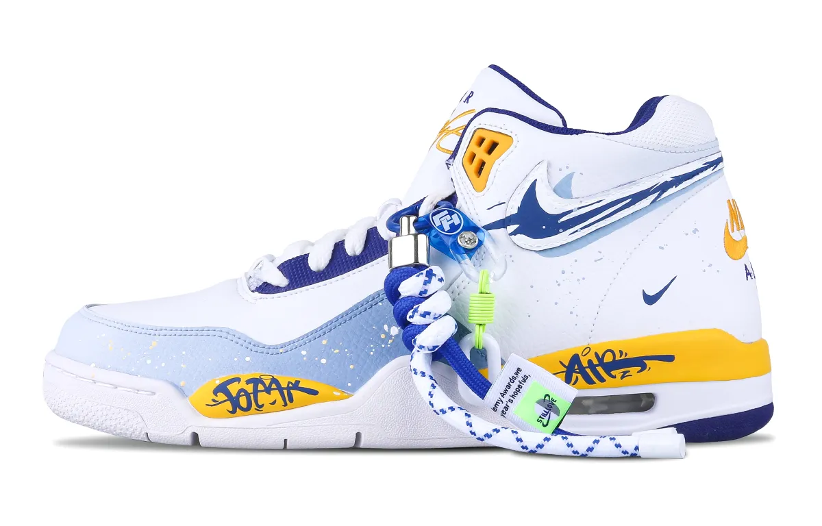 Nike Flight Legacy High top Vintage Basketball Shoes Unisex White Blue Yellow