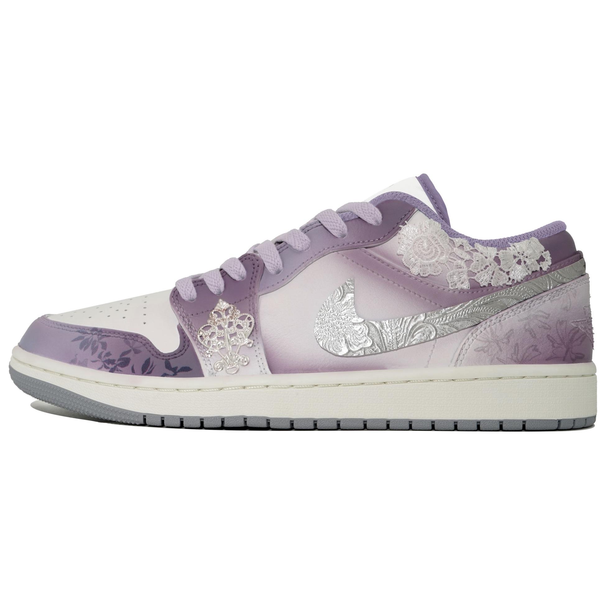 Jordan Air Jordan 1 Wan Hua Nong, Huai Yin Zui, Shopping Bag Low top Vintage Basketball Shoes Women’s Gray Purple