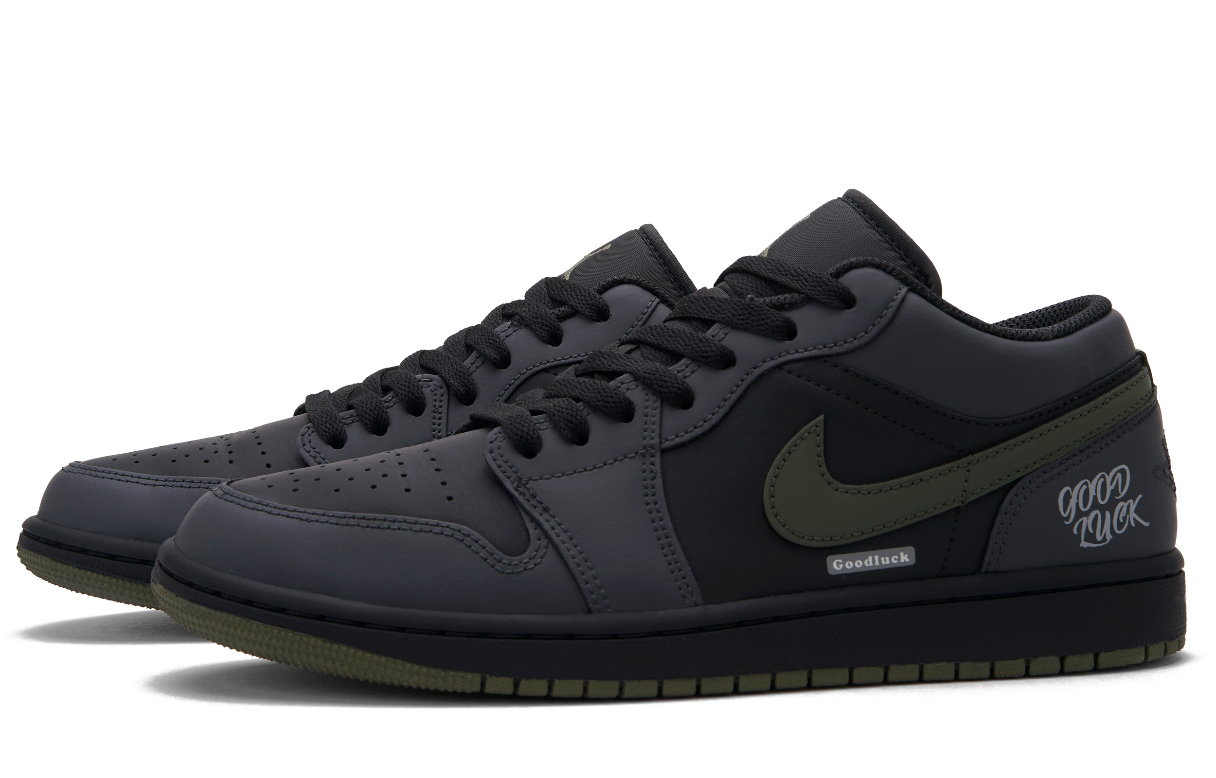 Jordan Air Jordan 1 Olive Samurai Low top Vintage Basketball Shoes Unisex Black Gray Green
