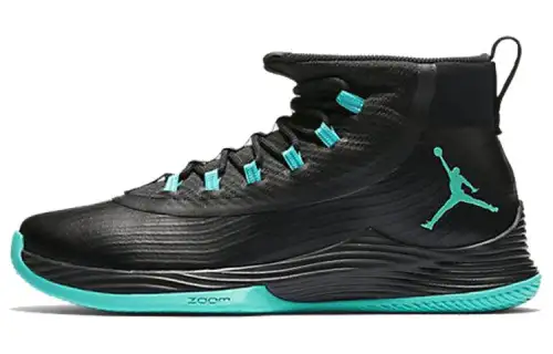 Jordan Ultra Fly 2 fabric synthetic leather, trendy, shock-absorbing, non-slip, wear-resistant, mid-top, retro basketball shoes, same style for men and women, black and green