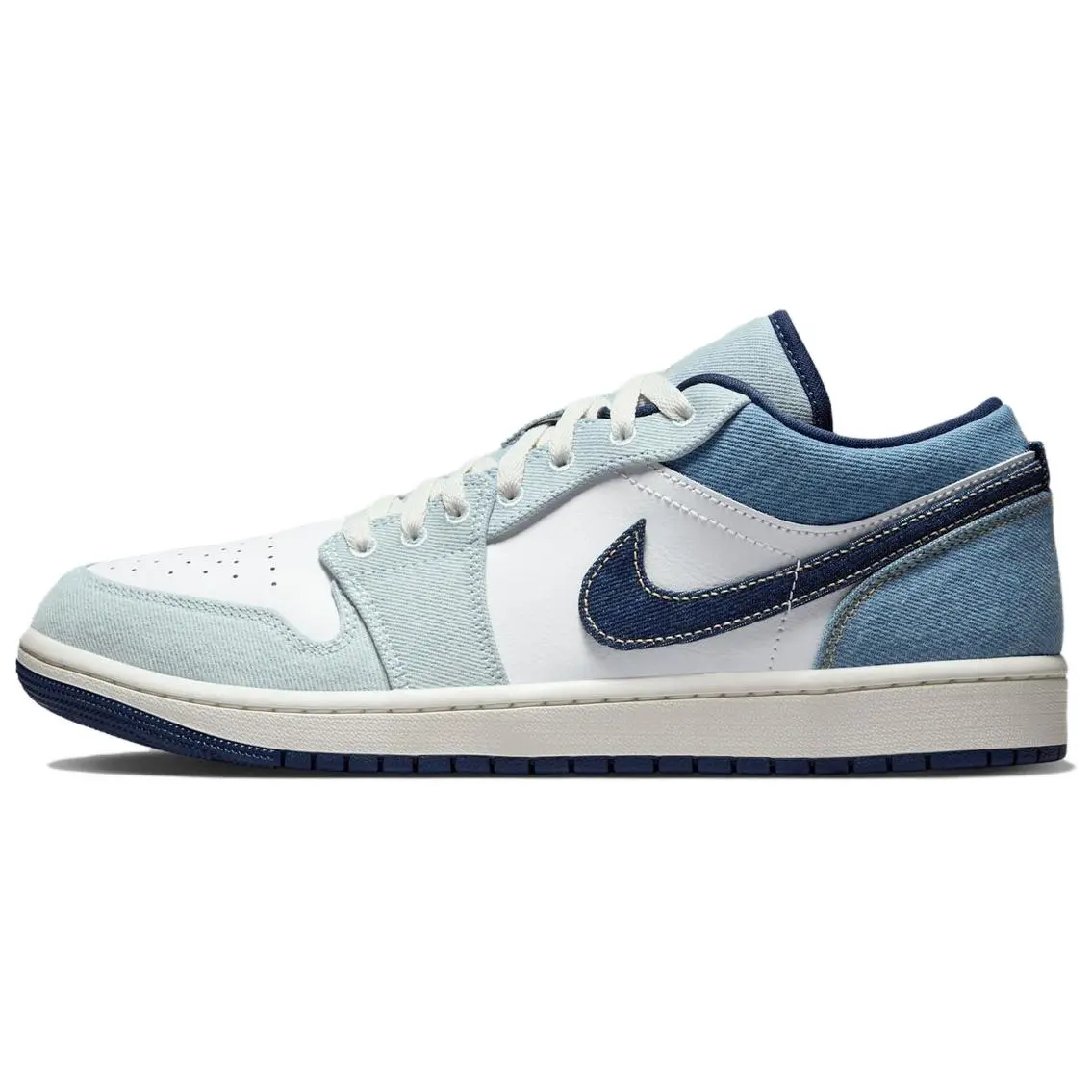 Jordan Air Jordan 1 Denim Patchwork Cushioning Low top Vintage Basketball Shoes Men's Blue White